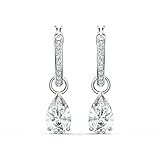 Swarovski Pendientes Attract, Talla Pera, Blanco, Baño de Rodio