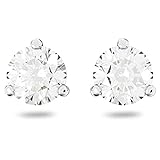 Swarovski Pendientes de botón Solitaire, Talla redonda, Blancos, Baño de rodio