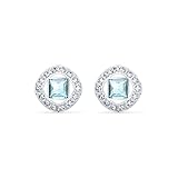 Swarovski Pendientes de Botón para Mujer, Cristal Azul Cuadrado, Baño de Rodio, Colección Angelic Square