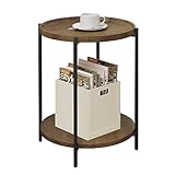 WOLTU Mesa de Centro Redonda con 2 Estantes, Mesa Auxiliarpara Salon, Mesita de Noche, Mesa de Sofá,para Dormitorio, Salón y Cocina, MDF+Metal,Madera Vintage + Negro,43x43x51cm,BTS06hov