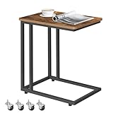 VASAGLE Mesa Auxiliar de Estilo Industrial, Mesa Lateral con Ruedas y Pies Ajustables, para Dormitorio, Marco de Acero, FÁcil de Montar, MarrÓn RÚstico y Negro LNT50X
