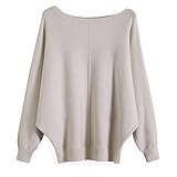 Suéter de mujer con hombros descubiertos, manga murciélago, suelto, suéter sólido, suéter de punto, caqui, Talla única