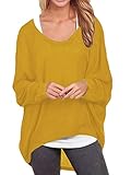ZANZEA Mujer Jersey Manga de Murciélago Irregular Tallas Grandes Casual Tops Sexy Suéter Suelta Camiseta Manga Larga 01-Amarillo Oscuro S