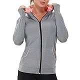AMZSPORT Chaqueta Deportiva Mujer, Sudadera Capucha Running Cremallera con Agujeros para los Pulgares Gris M