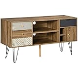 HOMCOM Mueble de TV con Estantes de Almacenamiento 4 Cajones y Patas de Metal Mesa para TV de Salón para Televisores de hasta 50 Pulgadas para Dormitorio 120x39x64 cm Marrón
