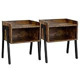 Yaheetech 2pcs Mesitas de Noche Apilable 46x35x52.5cm Mesillas de Noche de Industrial Mesa Auxiliar Madera MDF para Dormitorio Cajoneras Rústicas para Tocadisco Marrón