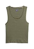 Superdry Shirt Vintage Lace Trim Vest Dusty Olive Green Marl S Mujer
