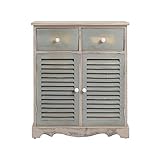 Rebecca Mobili Aparador 2 Cajones 2 Puertas Madera Paulownia Marron Verde Vintage Dormitorio Baño Salon (Cod. RE4341)
