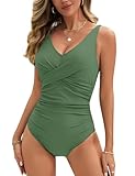 UMIPUBO Bañador Mujer Reductores Vientre Plano Talla Grande Traje de Baño de Una Pieza Cruce Torácico Sexy con Cuello en V Ropa de Baño(Verde,XL)