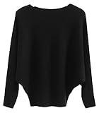 FULIER Jersey con Cuello de Básico Mangas Dolman Sueltas para Mujeres Talla Única (Negro)