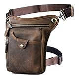 Xieben Vintage Cintura Bolsa de Cuero Gota Pierna Bolsa para Hombres Mujeres Bolso Multifuncional Militar Táctico Moto Bicicleta Jinete Ciclismo Senderismo Deportes Camping Montar Deep Brown