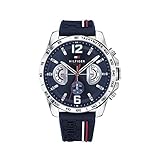 Tommy Hilfiger Reloj Analógico de Cuarzo multifunción para Hombre con Correa en silicona, Azul (Navy)