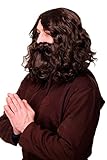 WIG ME UP- WIG005-HK5 Peluca y Barba Halloween Carnaval Profeta Gurú Jesús Hipster ermitaño castaño marrón Oscuro