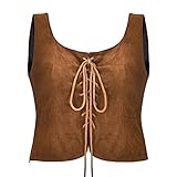 Corsé De Mujer - Marrón O Cuello Sin Mangas Cordón Delantero Y Cremallera Lateral Steampunk Top Mujeres Tanque Gótico Chaleco Vintage Chaleco Chaleco Medieval Streetwear, Estilo A, XL