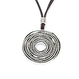 Collar mujer celta - Colgante grande mujer cuero y zamak bañado en plata - Colgante espiral - Colgante reversible - Colgante mujer étnico boho - Colgante remolino. Ideal para regalar