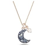 Swarovski Colgante Luna, Motivo de Media Luna, Cristales, Perla de Cristal, Baño Tono Oro Rosa