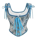 Bslingerie Corsé de satén vintage con cordones para fiesta, discoteca, lencería, Floral Azul, XXL