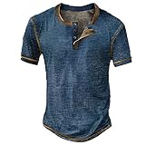 riou Camisetas Manga Corta Hombre Originales Cuello en V Suelta Camisa Henry Casual Medieval Estampados Vintage Camiseta Básica Botones Streetwear Sport Tops Talla Grande S-XXXXL