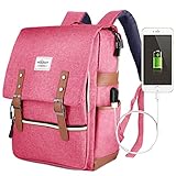 Mochila Mujer Vintage, 15.6 Pulgadas Mochila Ordenador Portatil, Mochila Escolar Impermeable con Puerto USB, Mochilas Casual para la Trabajo/Viajes/Universidad