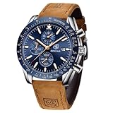 BENYAR Relojes Hombre Relojes Cronografo Diseñador Impermeable Banda de Cuero Analogicos Fecha de Pulsera Regalo Elegante