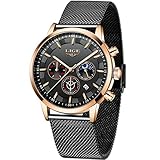 LIGE La Moda Relojes Hombre Negocios Impermeable Cuarzo simulado Reloj Fase Lunar Negro Acero Inoxidable Cinturón de Malla Relojes de Pulsera