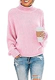 DEARCASE Mujeres Jersey de Cuello Alto Estilo murciélago Manga Larga Jersey Suelto de Punto Tops Gruesos de Invierno, Large Pink