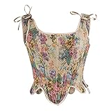 SUYGGCK Mujeres Renaissance Corset Medieval Vintage Bustier Lace Up Gothic Court Floral Corset Chaleco Tank Top
