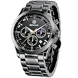Reloj para Hombre Benyar Reloj cronógrafo analógico de Cuarzo Resistente al Agua Negra Moda Relojes de Pulsera Calendario con Correa de Cuero (Marrón/Azul) Regalo para Hombres