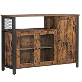 VASAGLE Aparador, Armario de Cocina, Armario de Almacenaje, con 3 Puertas, para Salón, Cocina, Comedor, 33 x 110 x 75 cm, Estilo Casa de Campo, Marrón Rústico y Negro LSC096B01