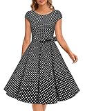 Dressystar Vintage 1950s Polka Dot and Solid Color Prom Dresses Cap-Sleeve Black White Dot A L