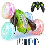 Coche Teledirigido,Coche AcrobáTico Camiones 360 Grados De RotacióN,Juguete Niño Regalo 3 4 5 6 7 8 9 12 Años Niña 2.4Ghz Niños Coche Teledirigido con Luces Incluye Batería Recargable (Verde)