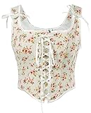 SCARLET DARKNESS Chaleco de corsé renacentista para mujer, estilo vintage, estampado floral, Color rosa y amarillo., 48