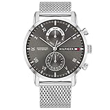 Tommy Hilfiger Reloj Analógico de Cuarzo multifunción para hombre con correa de malla de acero inoxidable plateada - 1710402