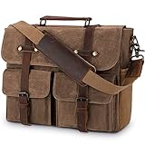 NUBILY Bolsa Mensajero Maletin Hombre Vintage Resistentes Bolso Bandolera Hombre Impermeable Lona Bandolera para Ordenador Portátil 15.6 Pulgadas (Marrón)