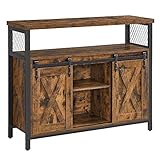 VASAGLE Aparador, Armario de Cocina, Armario de Almacenamiento, con 2 Puertas Correderas, 33 x 100 x 80 cm, Estantes Ajustables, para Salón, Marrón Rústico y Negro Tinta LSC092B01
