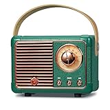 PRUNUS J-999 Mini Altavoz Bluetooth con Radio FM, Radio Vintage Retro con Bateria Recargable, Soporte TF Card/AUX/USB, Bluetooth 5.0, para la Decoración del Hogar, Regalo(Verde)