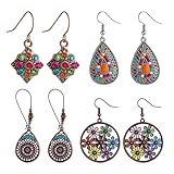 Yolev 4 pares Pendientes Bronce Bohemios Pendientes de Abalorios Tradicionales Vintage Accesorios de Joyería para Mujeres y Niñas